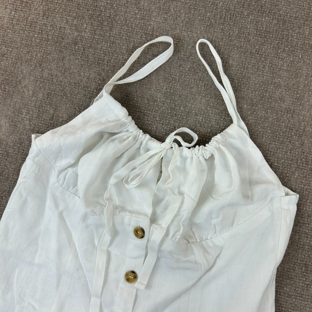 Commense Darling Linen Plain Mini Dress Women Medium White Lined Spaghetti Strap